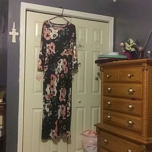 Black dress with pink flowers